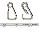Stainless Steel T316 Marine Carabiner Spring Snap Hook Eyelet Screw Nut 5 Pc Set