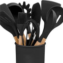 12 Pc Black Silicone Kitchen Utensil Set, Heat Resistant Spatula, Spoon, Pasta Server, Tongs & Whisk, Nonstick Cookware Safe Tools