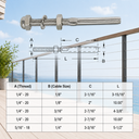 Stainless Steel Swage Threaded Stud End Fitting, Cable Railing Terminal for 1/8", 3/16", and 1/4" Cable