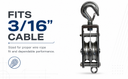 T304 Stainless Steel 3" Double Sheave Swivel Hook Block For 3/16" Cable Wire Rope 1,450 Lbs WLL