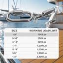 Stainless Steel 316 Quick Link Shackle, Marine Grade Chain Connector for Boat, Rope, Cable, Rigging, and Outdoor Use