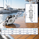 Heavy Duty T316 Stainless Steel Sheave Swivel Block, Hoist Lift Pulley Block for Rope, Wire, Marine, Rigging, and Outdoor Use