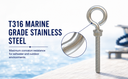 Stainless Steel 5/16" x 2" Turned Eye Bolt Rigging Ring Loop Lift Mount Fully Threaded 90 Lb Cap