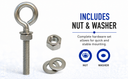 Stainless Steel 5/16" x 2" Turned Eye Bolt Rigging Ring Loop Lift Mount Fully Threaded 90 Lb Cap