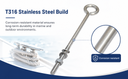 Marine T316 Stainless Steel 1/2" x 8" Forge Style Turned Eye Bolt 250 Lbs WLL