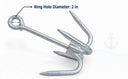 1KG Grapnel Anchor Hook – Hot Dipped Galvanized 4-Flute Folding Grappling Anchor with Ring, 11.5" Marine Anchor for Kayak, Small Boat, Fishing, Yacht