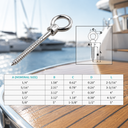 Marine Grade T316 Stainless Steel Lag Eye Bolt Screw, Heavy Duty Eye Screw Hook for Boat, Dock, Deck, Wood Mounting, Rigging, and Tie Down