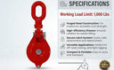 0.5 Ton Snatch Block Pulley, Single Sheave Yarding Block, Oval Eye Wire Rope Pulley, 1,000 Lbs WLL for Logging, Rigging, Towing