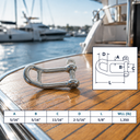 Marine Boat Headboard Shackle with Captive Pin, Stainless Steel Sailboat Rigging Shackle for Rope, Cable - PACK 4