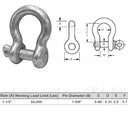 1-1/2'' Screw Pin Anchor D Ring Rigging Bow Shackle Galvanized Steel Drop Forged For Marine Boat WLL 34000 Lbs
