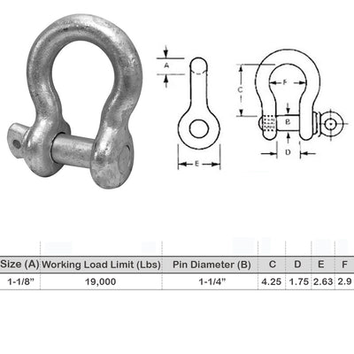 1-1/8'' Screw Pin Anchor D Ring Rigging Bow Shackle Galvanized Steel Drop Forged For Marine Boat WLL 19000 Lbs