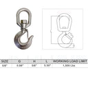 Drop Forged Swivel Hook Lifting Hook Swivel Eye Hook WLL Stainless Steel T316