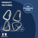 Delta Quick Links 1/8" Stainless Steel T316 Triangle Carabiner 330 Lbs WLL