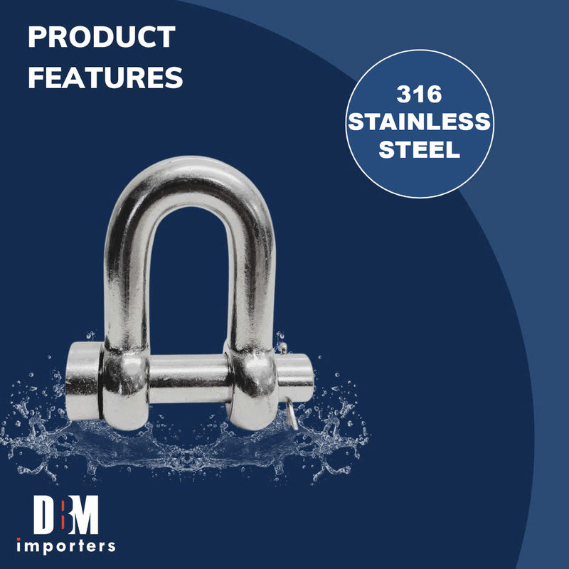 4 Pcs Mil-Spec Forged 7/16" Round Pin Chain Shackle 2,000 Lb WLL Stainless Steel