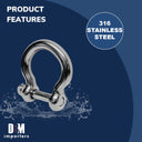 4 Pcs 1/2" Captive Pin Anchor Rigging Bow Shackle Stainless Steel WLL 1,600 Lbs