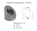 5 PCS 316 Stainless Steel 37 Degree Angled Washer for Cable Railing - 3/8 Cable
