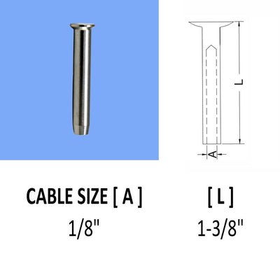 10 PC Stainless Steel Swage Stemball Hand-Crimp Metal Post 1/8", 1/4", 3/16" Cable Railing