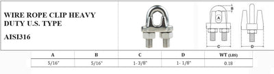 5 PC Marine Industrial 5/16" Heavy Duty Wire Rope Clip Clamp Stainless Steel Cable Rigging Boat