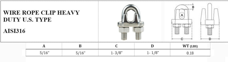 5 PC Marine Industrial 5/16" Heavy Duty Wire Rope Clip Clamp Stainless Steel Cable Rigging Boat
