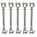 5 PC Stainless Steel Closed Body Turnbuckle Jaw Jaw 3/16'' WLL 200 Lbs