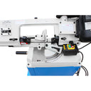 Vertical horizontal cutting saw with base wheels and guide rollers