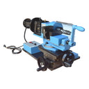 Precision pipe notcher with vise, electric drive, and speed adjustment knob