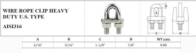 Set Of 5 PC 3/16'' Stainless Steel 316 Heavy Duty Marine Wire Rope Clips Cable Clamp Rig Boat