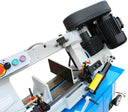 Electric horizontal band saw for steel and metal cutting.