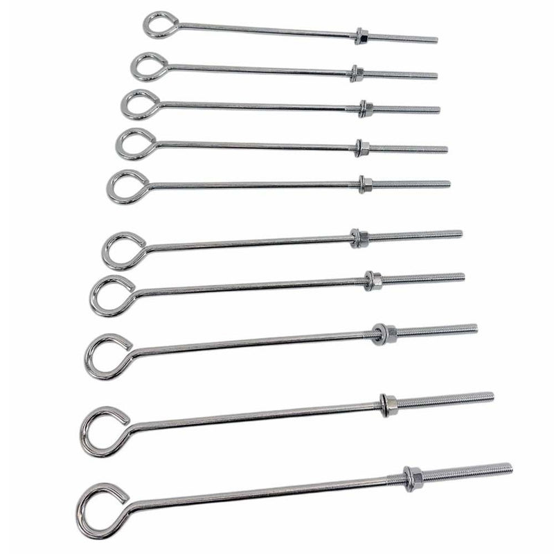 10 Pcs T316 Stainless Steel Turned Eye Bolt with Nut – 3/8" x 12", Marine Grade, 140 lbs WLL for Boat Rigging & Outdoor Use