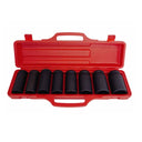 3/4 drive 8-piece impact socket set for mechanics in red storage container.
