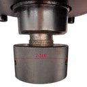 Industrial hydraulic press machine with precision control unit and pedal activator.