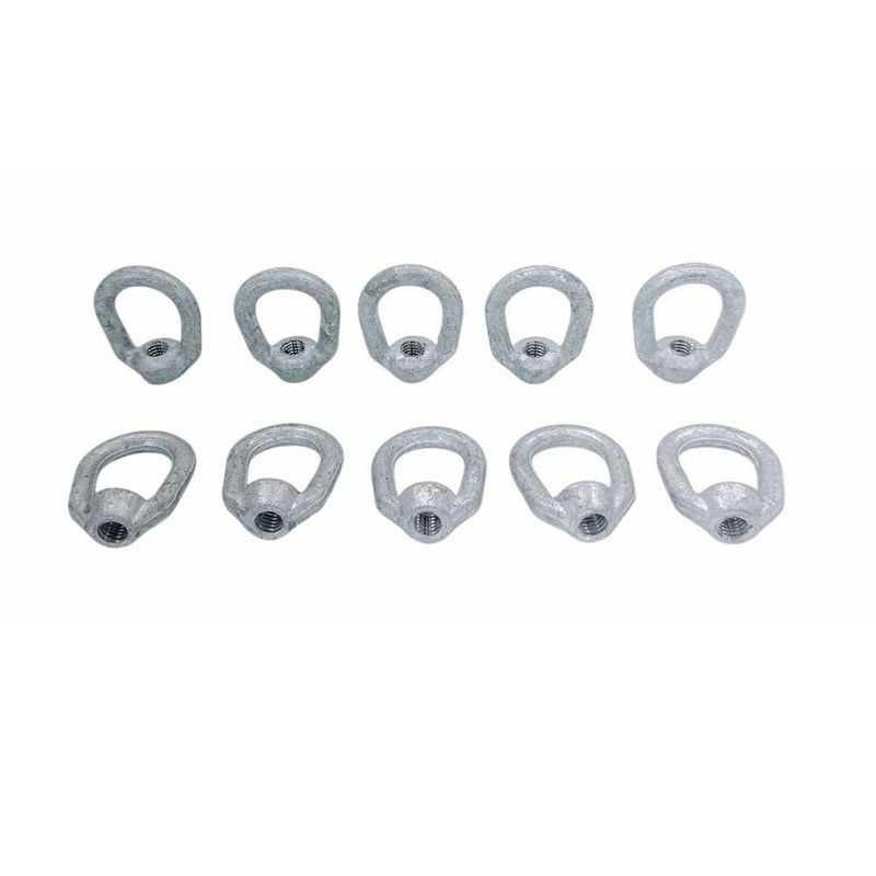 10 Pc 5/16" Hot Dipped Galvanized Eye Nut with 3/8"-16 UNC Tap 1,250 Lbs WLL