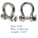 5 PCS 316 Stainless Steel 5/16" Marine Round Pin Boat Anchor Bow Shackle Bolt