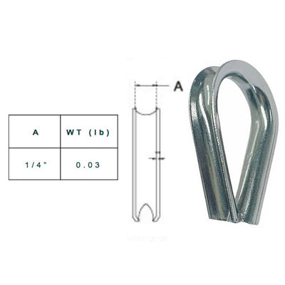 50 Pcs 1/4" Stainless Steel 316 Wire Rope Thimble Commercial Light Duty