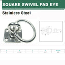 Marine Stainless Steel T304 Square Swivel Pad Eye with Ring, Welded Formed Anchor Plate for Boat, Dock, Tie Down, Rope, and Cable Hardware