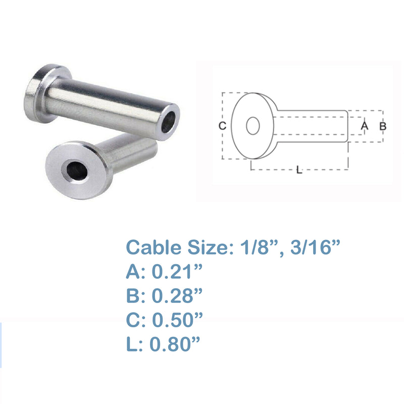 Stainless Steel 316 Protector Sleeve for 1/8" & 3/16" Cable Railing 20 pc