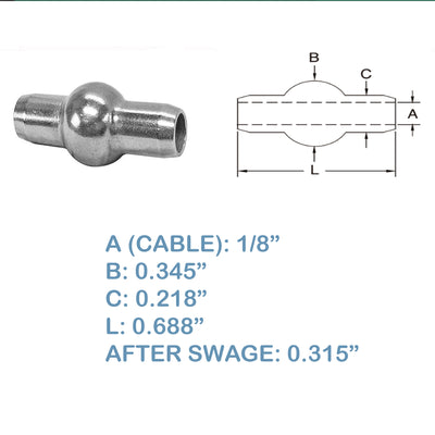 Double Shank Ball Set 10 PC 1/8” Stainless Steel 316 Swage Fitting Industrial Wire Rope Terminal Cable