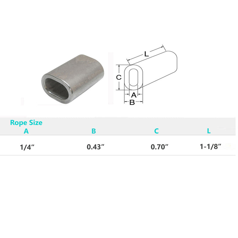 10 Pc Marine Stainless Steel T316 Oval Sleeve for Wire Rope Cable Clip Tube Fitting