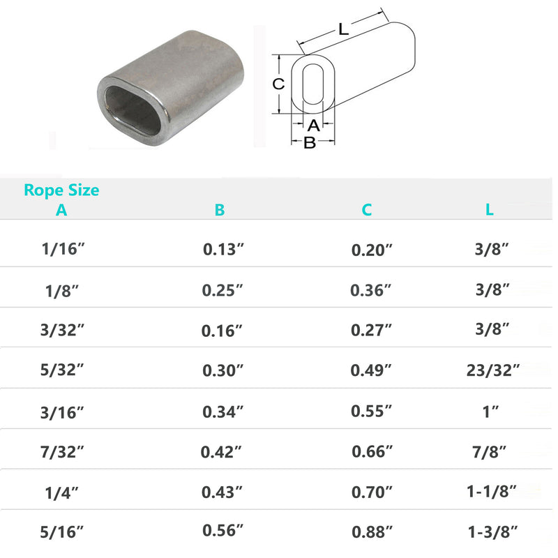 10 Pc Marine Stainless Steel T316 Oval Sleeve for Wire Rope Cable Clip Tube Fitting