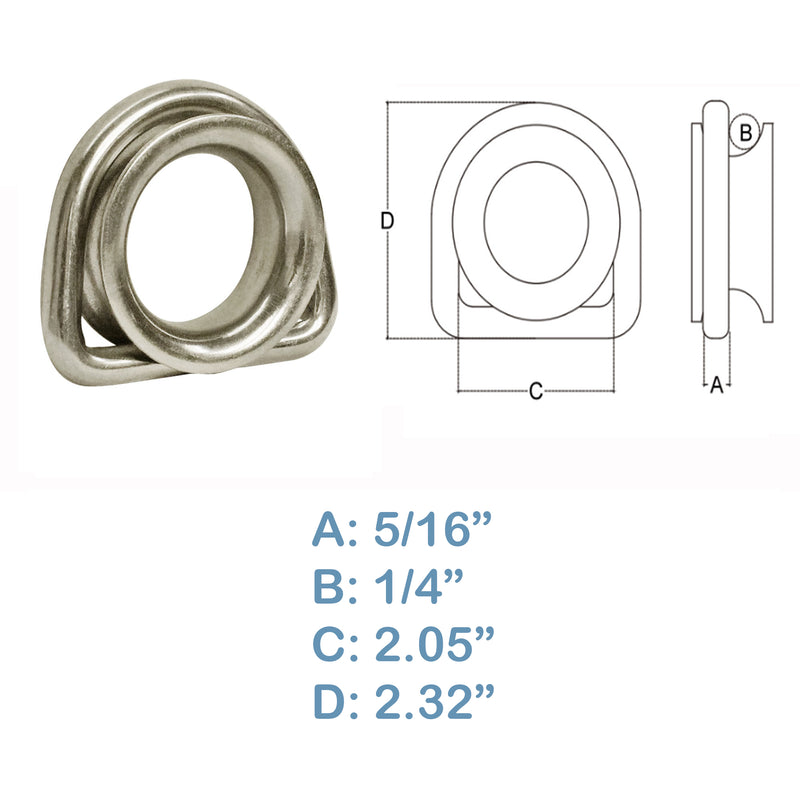 5 Pc Stainless Steel Marine Boat D Ring Swivel Link Round Thimble Rigging Wire Rope Cable Lifting Gear
