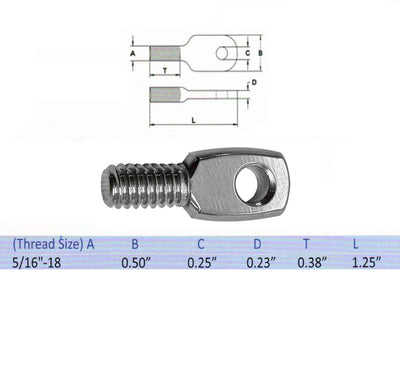 T316 SS Threaded Eye Tab Bolt With Set Of 5 PC 5/16'' - 18 Thread Size Boat Marine