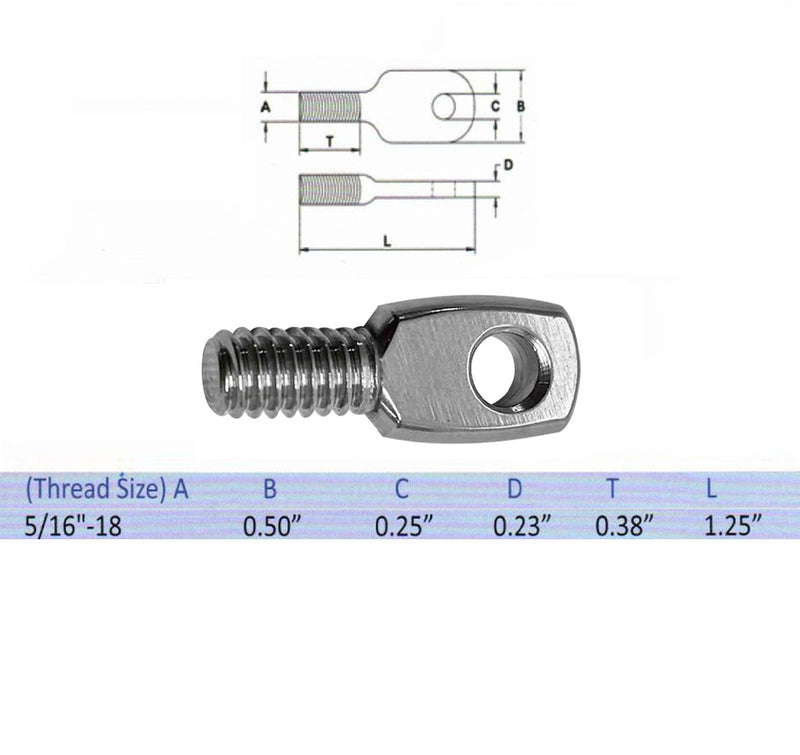 T316 SS Threaded Eye Tab Bolt With Set Of 5 PC 5/16&