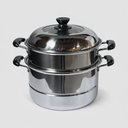 2-Tier 12"/30 cm Stainless Steel Food Steamer, Dumpling Steamer, Vegetable Steamer, Uncoated Pot And Non-Magnetic With Glass Lid