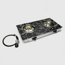 28-1/2" x 17-1/2" Double Burner Propane Gas Stove, 25,000 BTU Marble Print Tempered Glass Top Gas Range, Portable Camping Outdoor Cooker