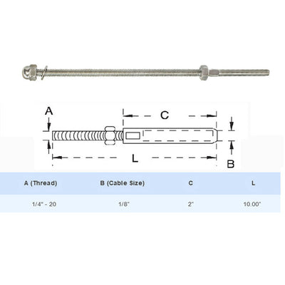 50 Pc Set Stainless Steel Right Hand Cable Swage Threaded Stud End Fitting for 3/16" Cable