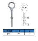 Stainless Steel Marine 3/8'' x 4'' Shoulder Eye Bolt SS316 Fully Threaded