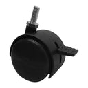 2 Pcs 2” Black Twin Swivel Caster Wheels with Brake PVC Nylon Casters, 5/16” x 1” Threaded Stem for Carts, Furniture & Displays