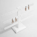 2 Pcs 10'' x 9'' White Faux Leather 3-Bar Earring Display Stand – Jewelry Holder for Stud, Hoop & Dangle Earrings, Retail Showcase Counter Display
