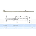 10 Pcs T316 Stainless Steel Extra Long 1/4"-20 Right Hand Threaded Cable Railing Swage Stud End Fitting for 1/8" Cable