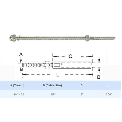 Set 50 Pcs 316 Stainless Steel Right Hand Swage Threaded Stud End Fitting For 1/8" Cable